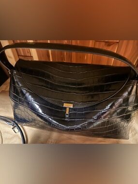 BRAND NEW! BLACK AND SILVER TOTEME T-lock croco-embossed top handle